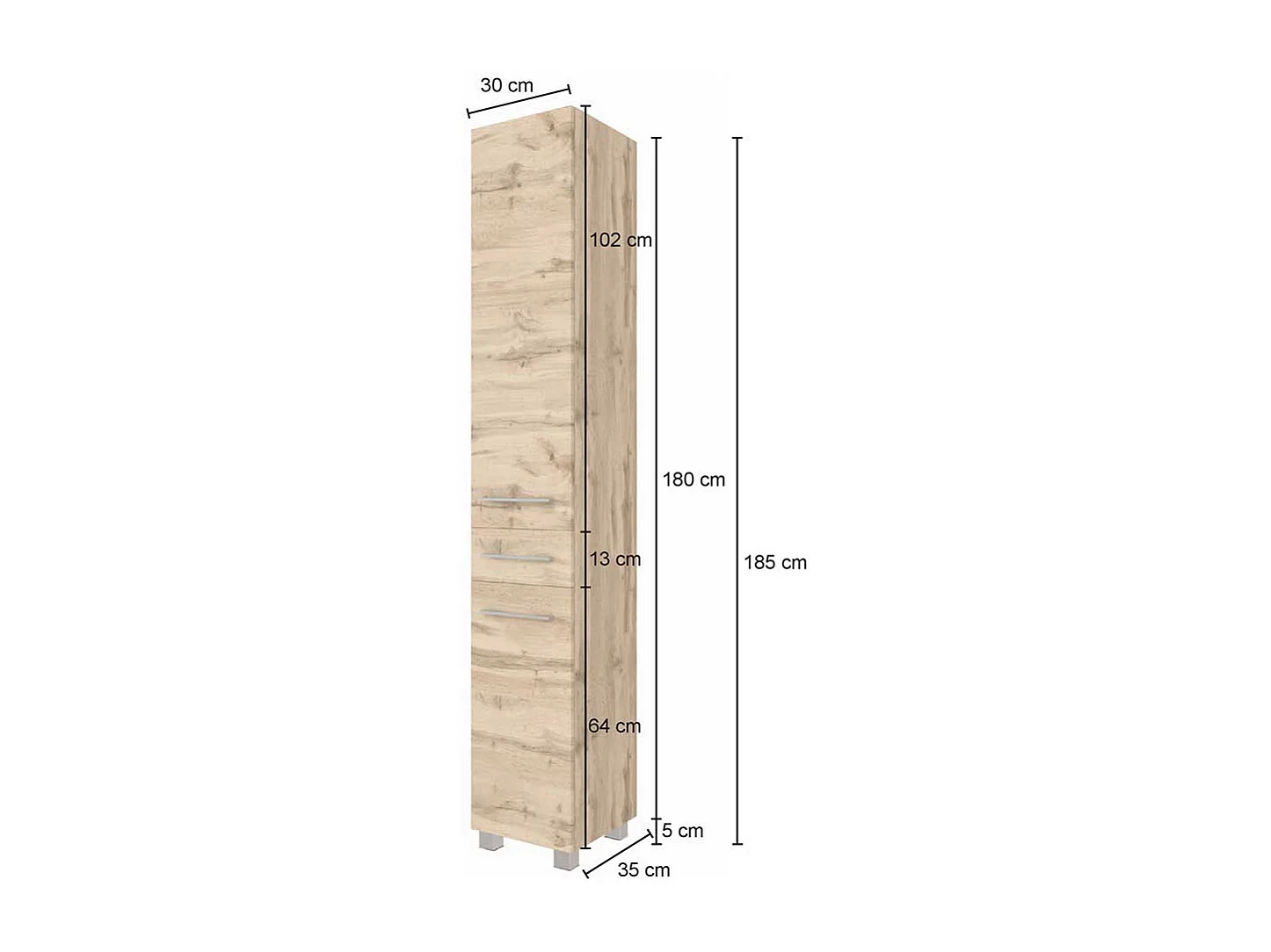 Badeschrank in Weiß und Wildeiche Optik 30 cm breit