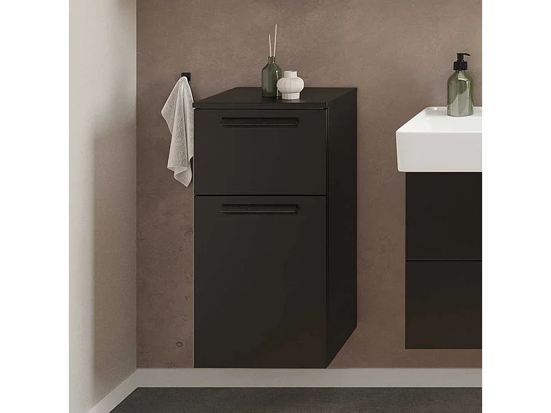 Badezimmerschrank Badschrank in Schwarz mit Metallgriffen
