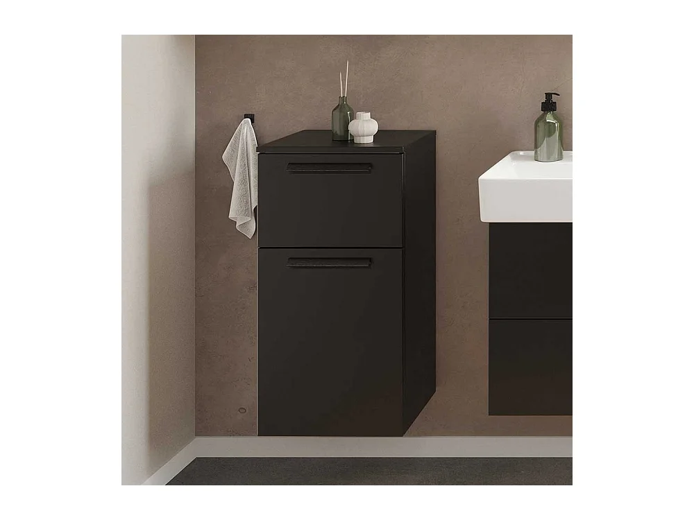 Badezimmerschrank Badschrank in Schwarz mit Metallgriffen