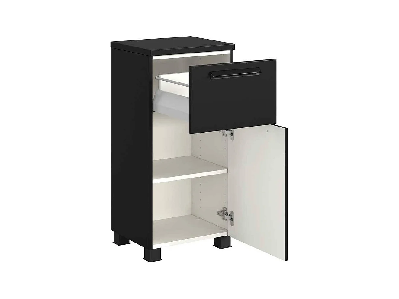 Badezimmerschrank Badschrank in Schwarz mit Metallgriffen