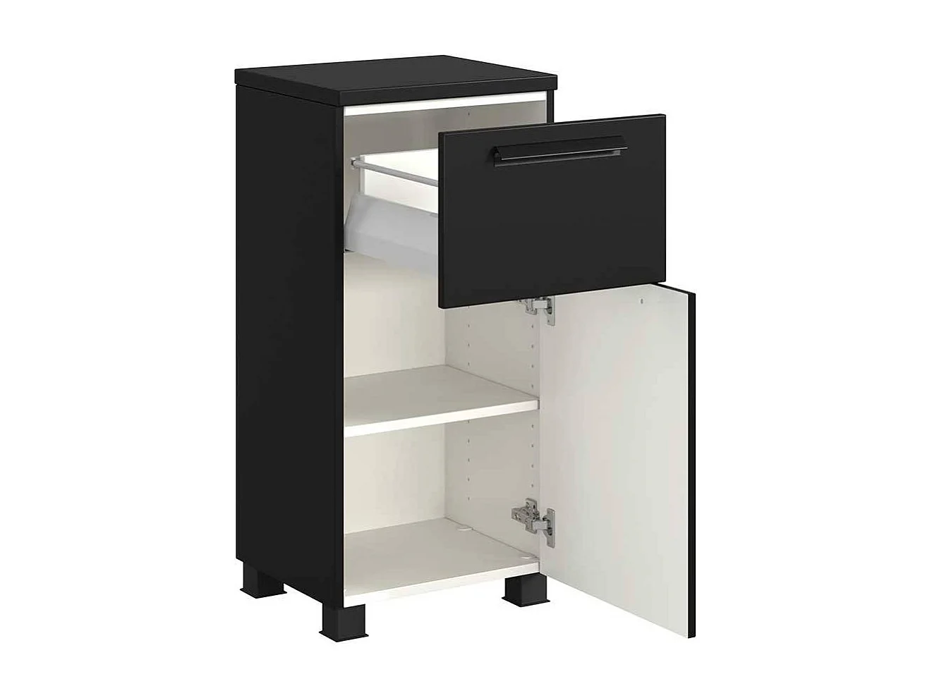 Badezimmerschrank Badschrank in Schwarz mit Metallgriffen