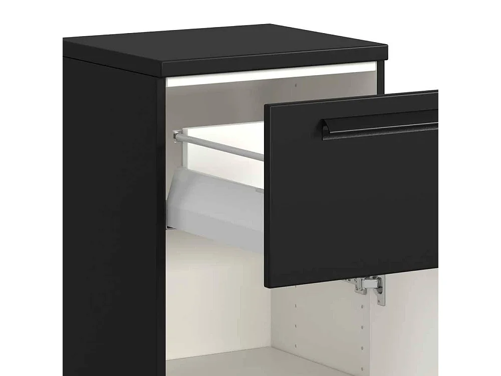 Badezimmerschrank Badschrank in Schwarz mit Metallgriffen