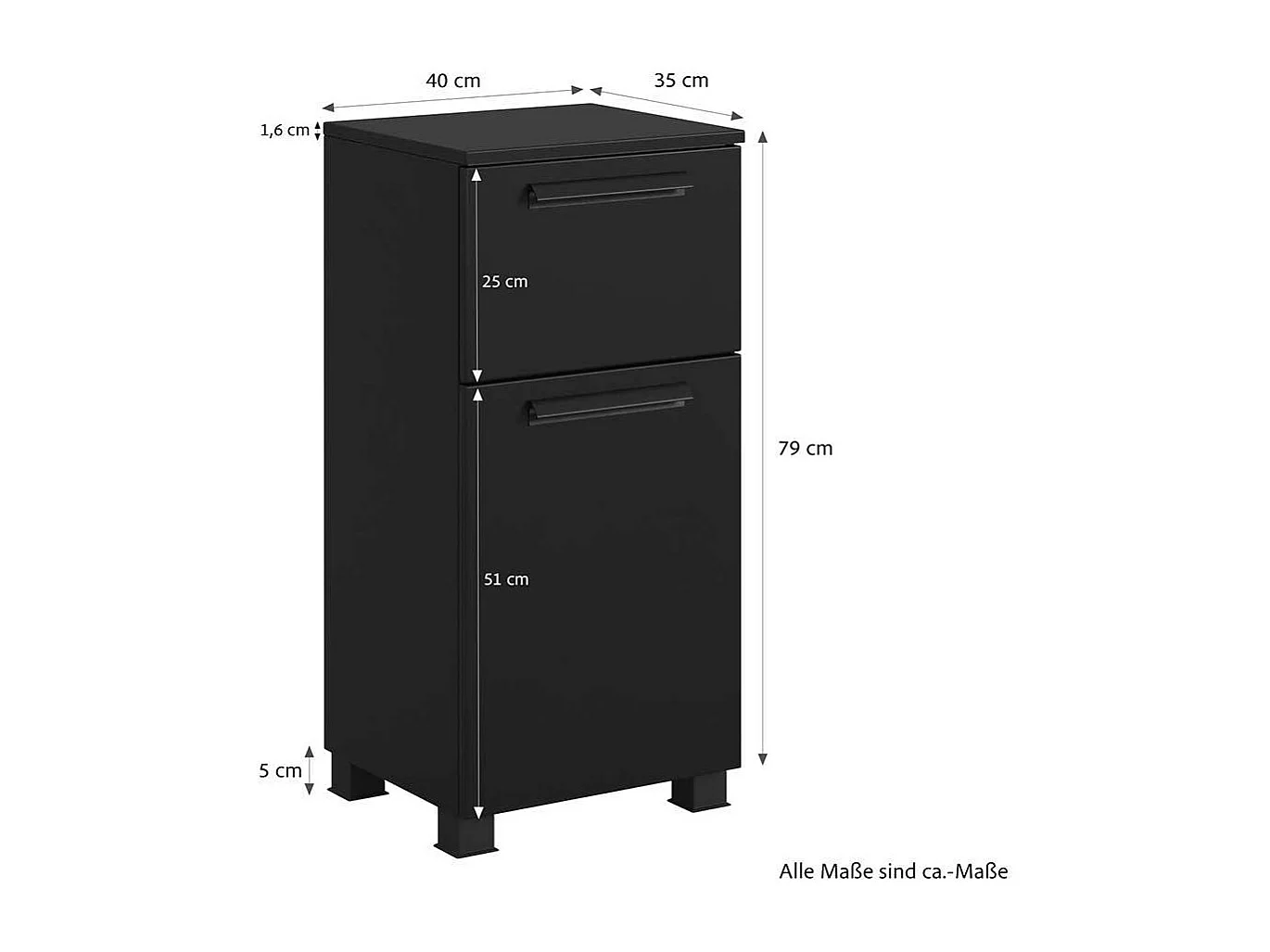 Badezimmerschrank Badschrank in Schwarz mit Metallgriffen