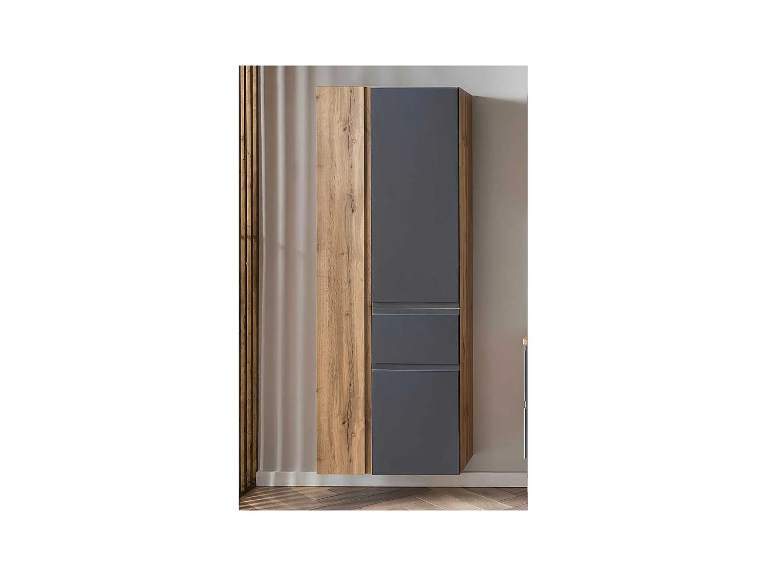 Großer Badezimmerschrank in Wildeichefarben Dunkelgrau