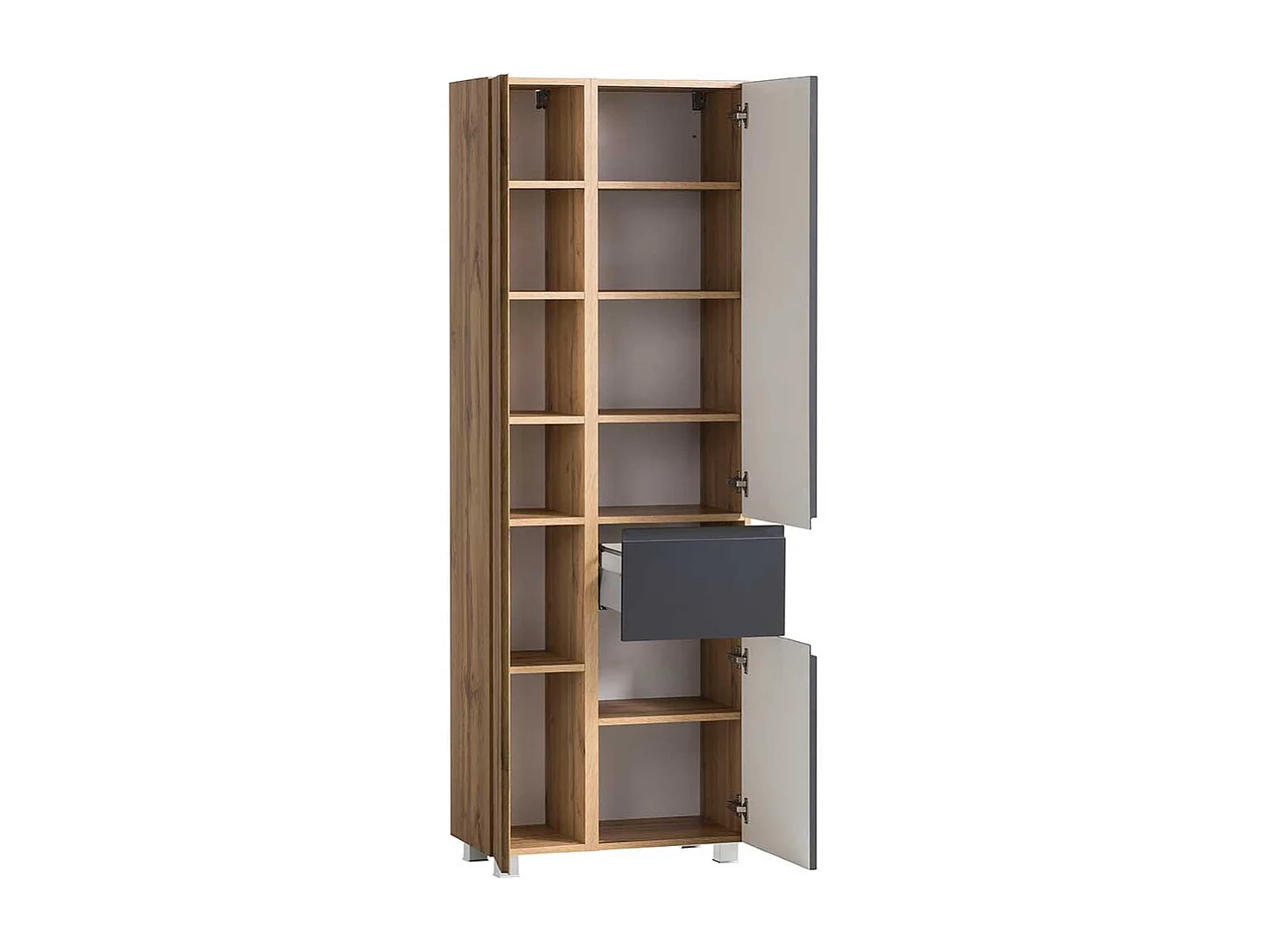 Großer Badezimmerschrank in Wildeichefarben Dunkelgrau