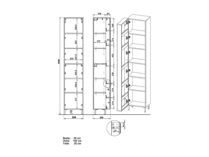 Hochschrank Badhochschrank mit Spiegeltür 195 cm hoch