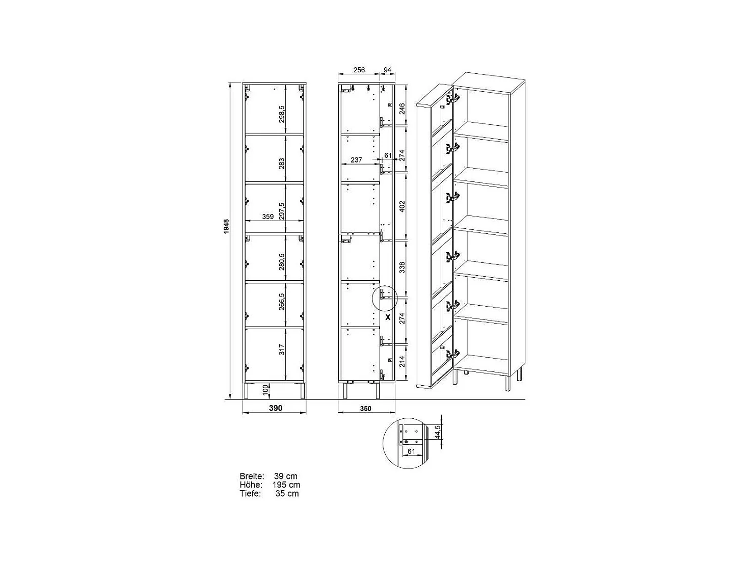 Hochschrank Badhochschrank mit Spiegeltür 195 cm hoch