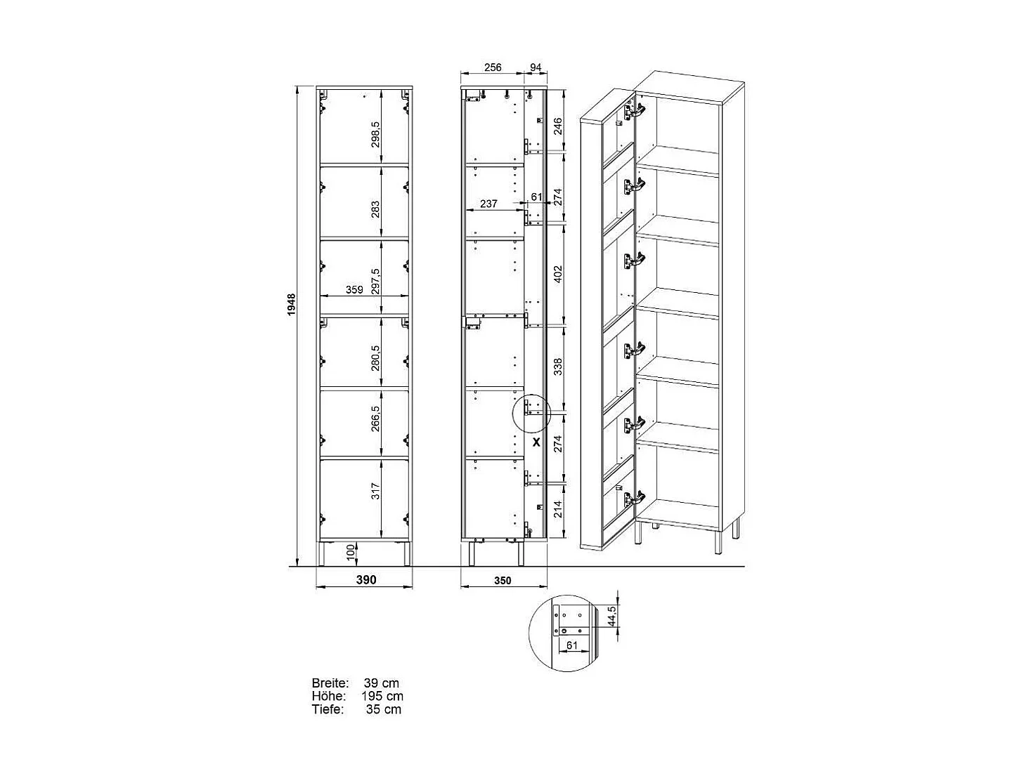 Hochschrank Badhochschrank mit Spiegeltür 195 cm hoch