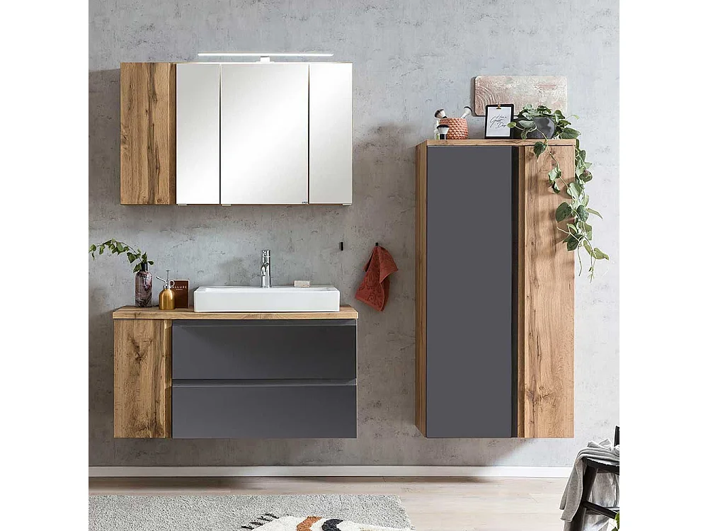 Moderner Badmidischrank 135 cm hoch 2 Türen mit Soft Close