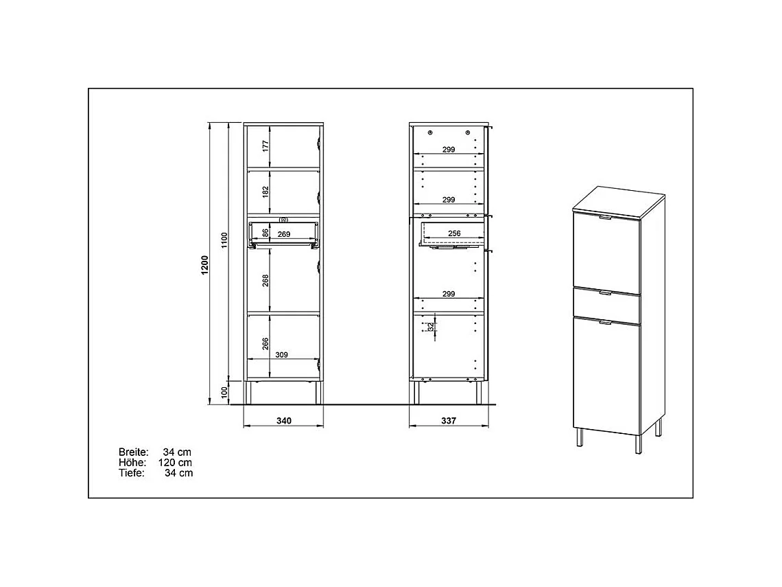 Bad Hochschrank in Weiß Hochglanz und Dunkelgrau 120 cm hoch