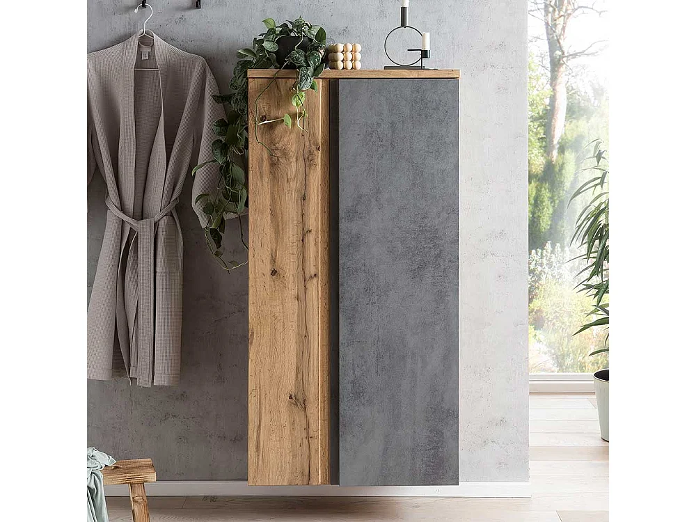 Moderner Midischrank in Wildeichefarben Beton Optik Grau