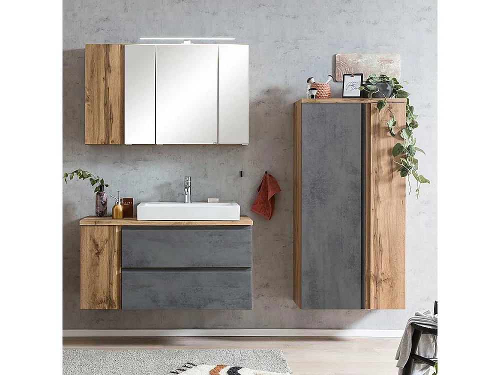 Moderner Midischrank in Wildeichefarben Beton Optik Grau