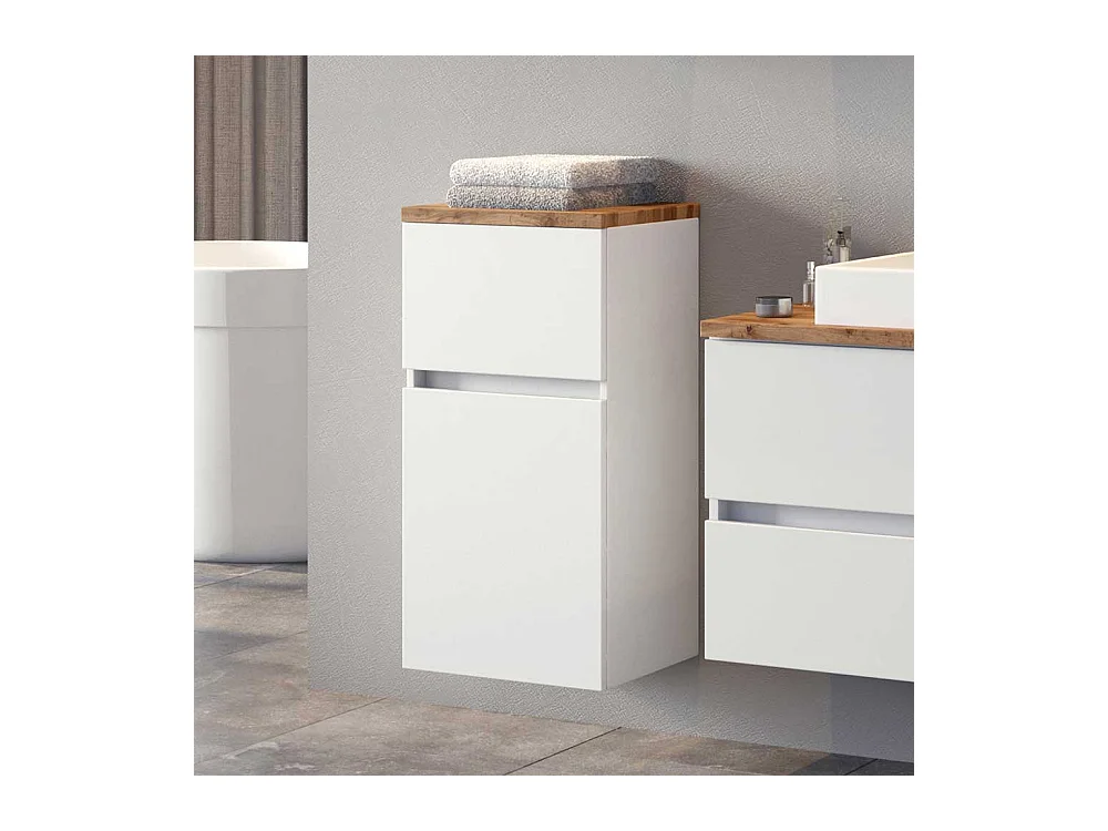 Badezimmer Unterschrank in Weiß und Wildeiche Optik 40 cm breit