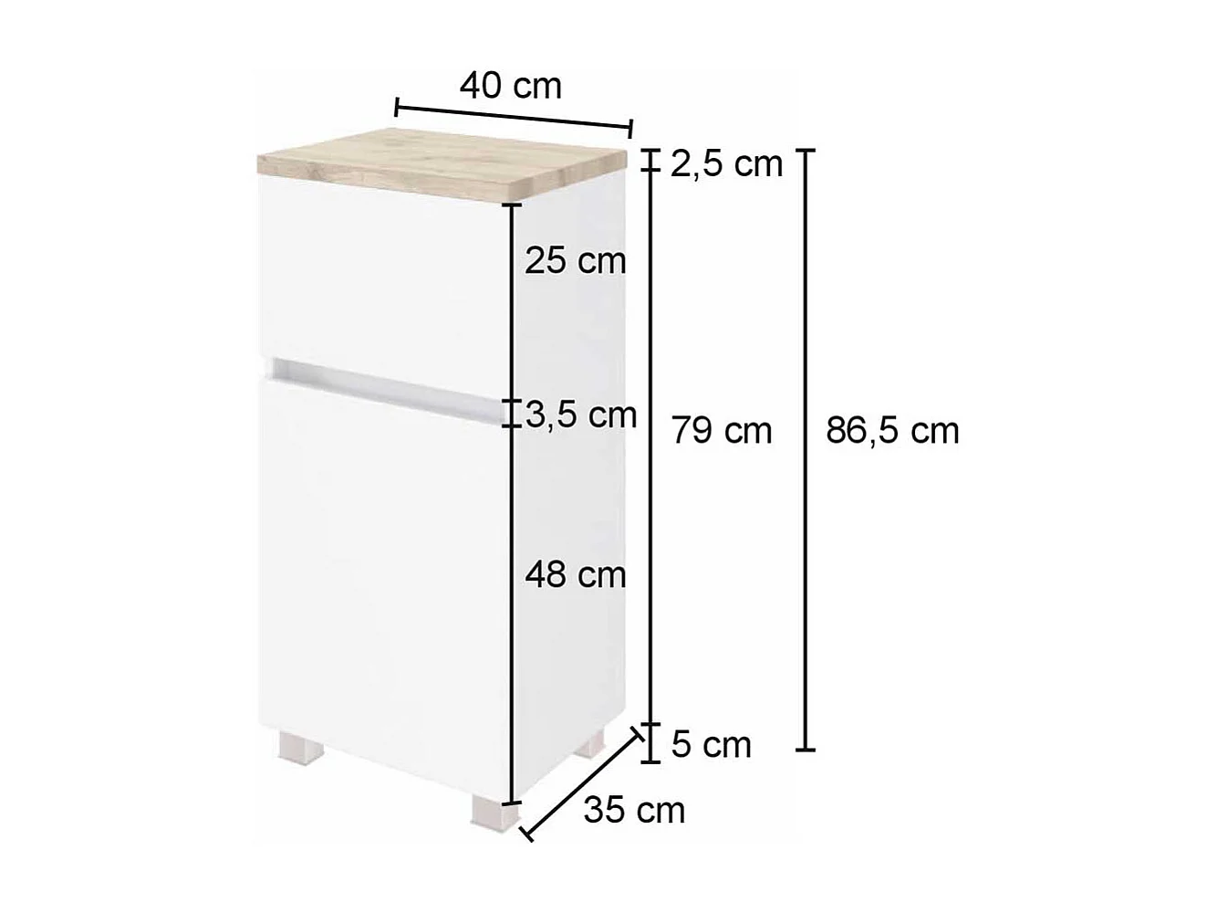 Badezimmer Unterschrank in Weiß und Wildeiche Optik 40 cm breit
