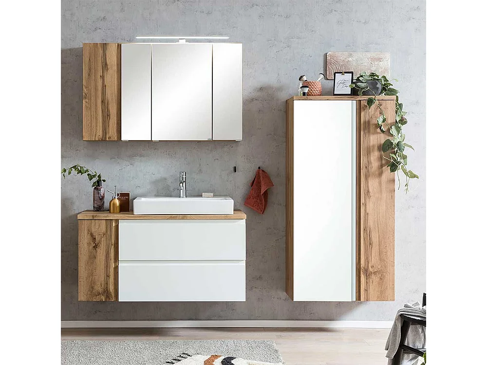 Badezimmermidischrank modern in Wildeichefarben und Weiß Made in Germany