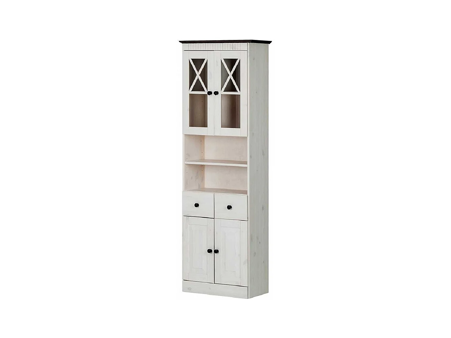 Bad Hochschrank aus Kiefer Massivholz Wengefarben und Wei�