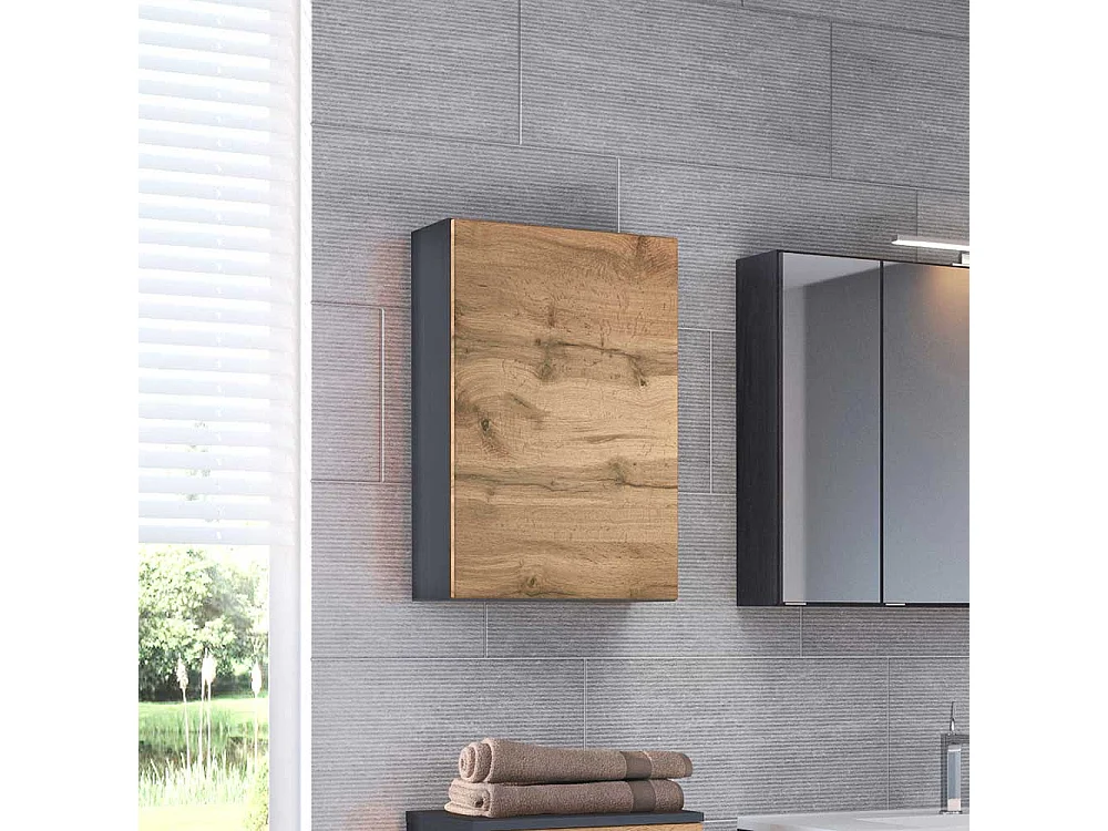 Badezimmer Hängeschrank in Wildeichefarben und Anthrazit 40 cm breit