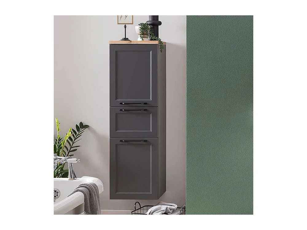 Hochschrank Badhochschrank in Dunkelgrau mit Drehtüren