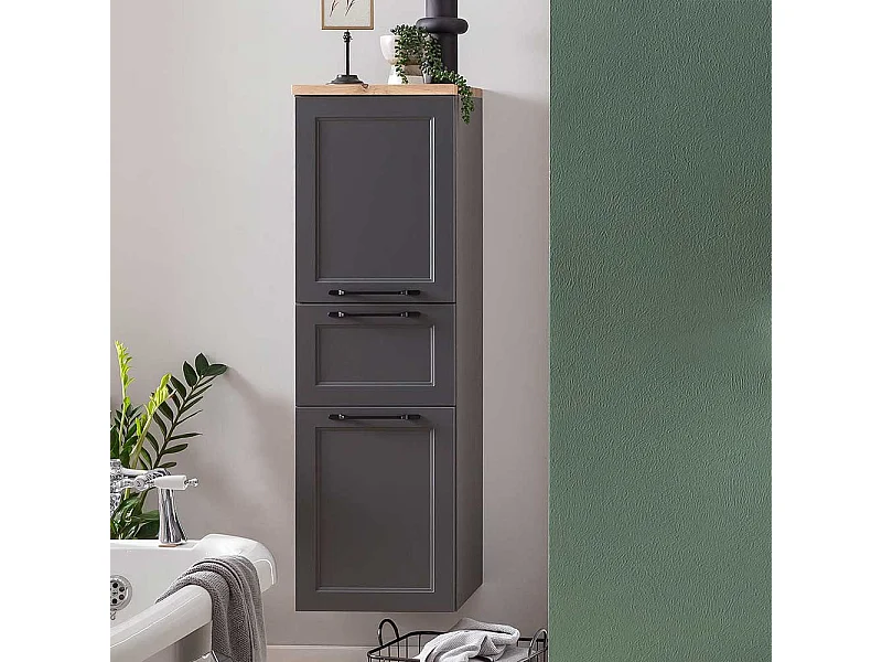 Hochschrank Badhochschrank in Dunkelgrau mit Drehtüren