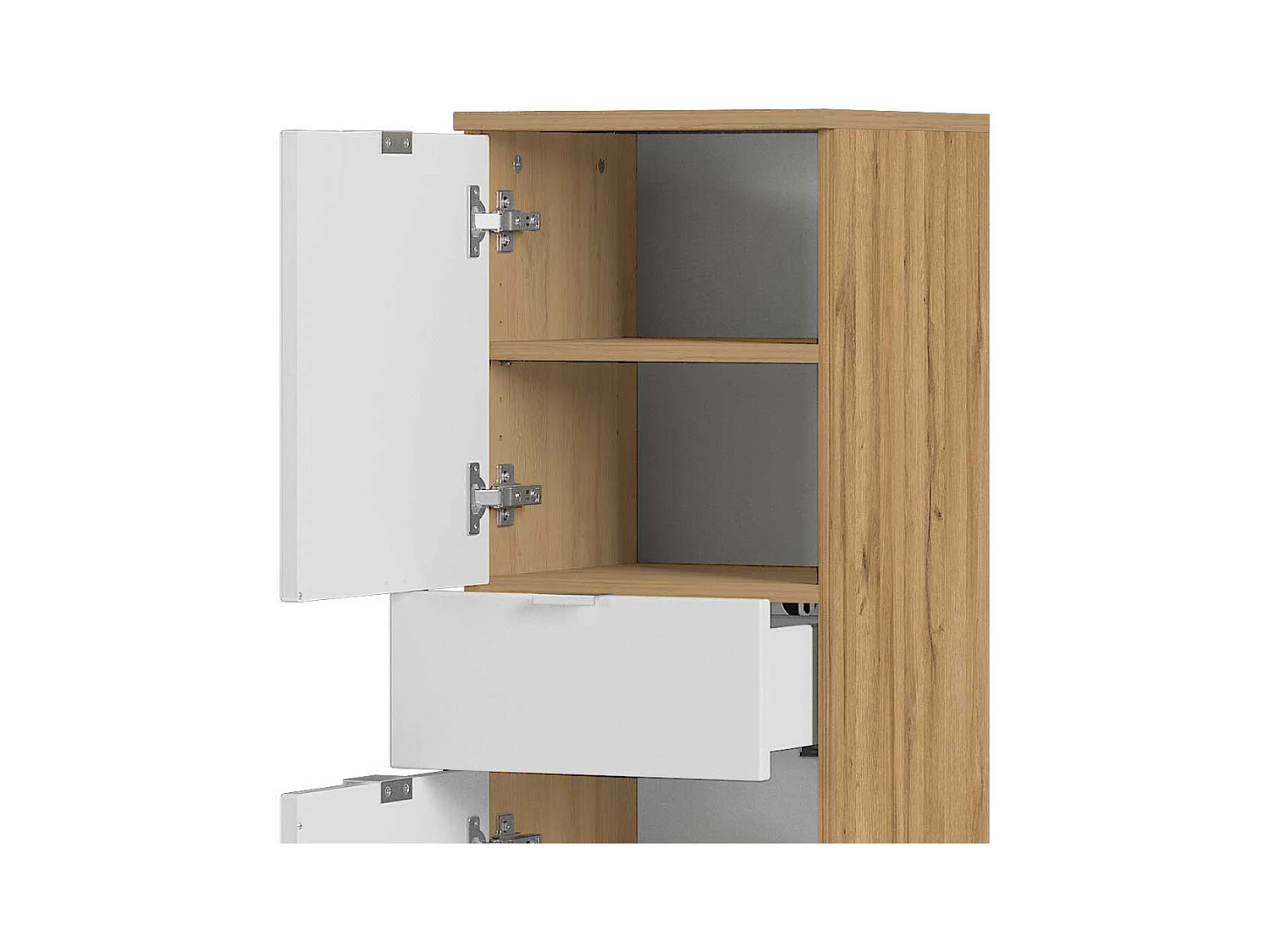 Badezimmer Schrank in Weiß Hochglanz Wildeichefarben