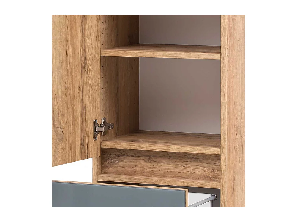 Badezimmer Hochschrank in Grau und Wildeiche Optik Glas beschichtet