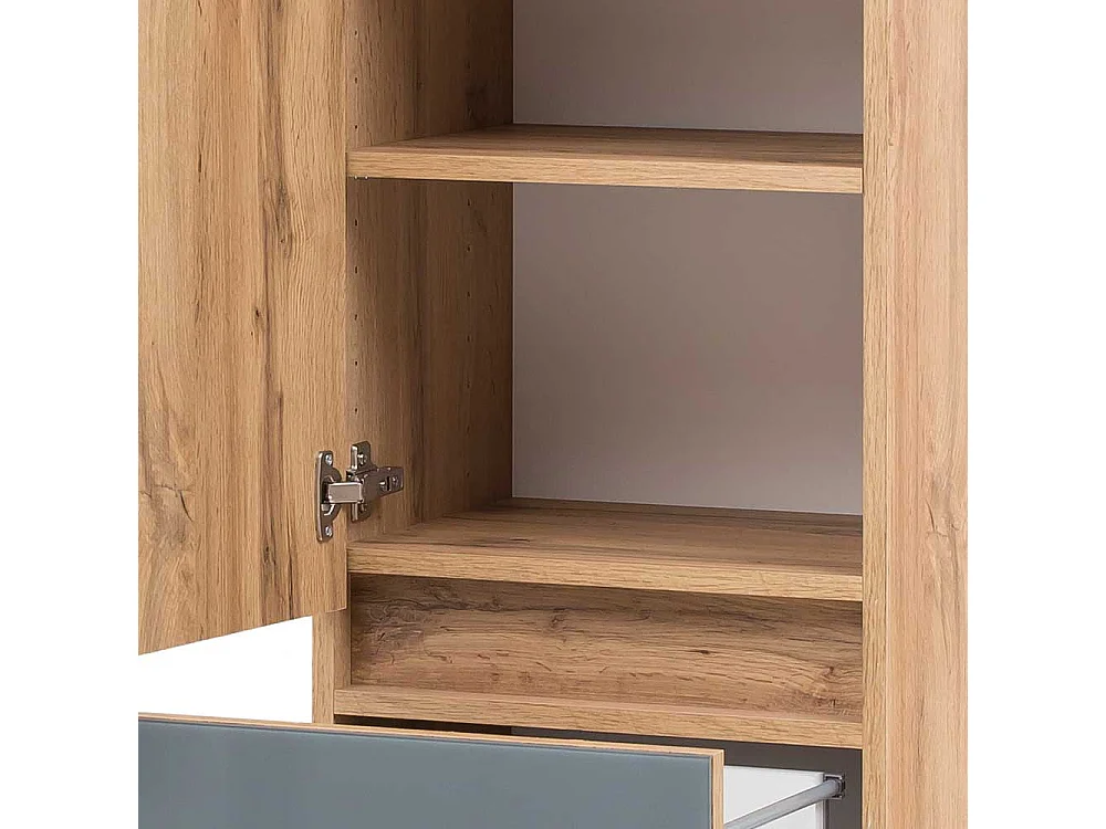 Badezimmer Hochschrank in Grau und Wildeiche Optik Glas beschichtet