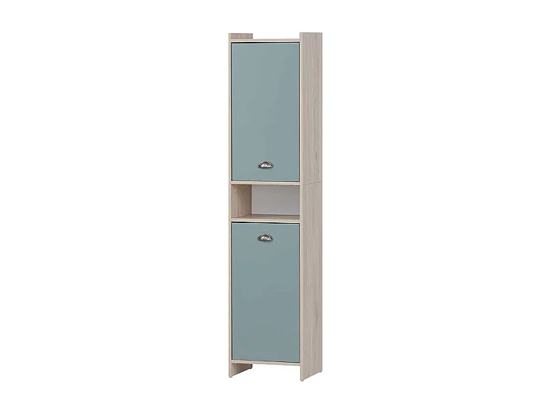 Badseitenschrank modern in Hellblau und Eiche hell 177 cm hoch