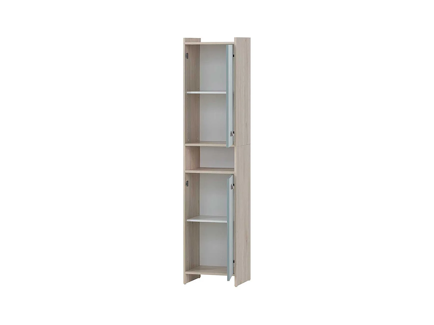 Badseitenschrank modern in Hellblau und Eiche hell 177 cm hoch