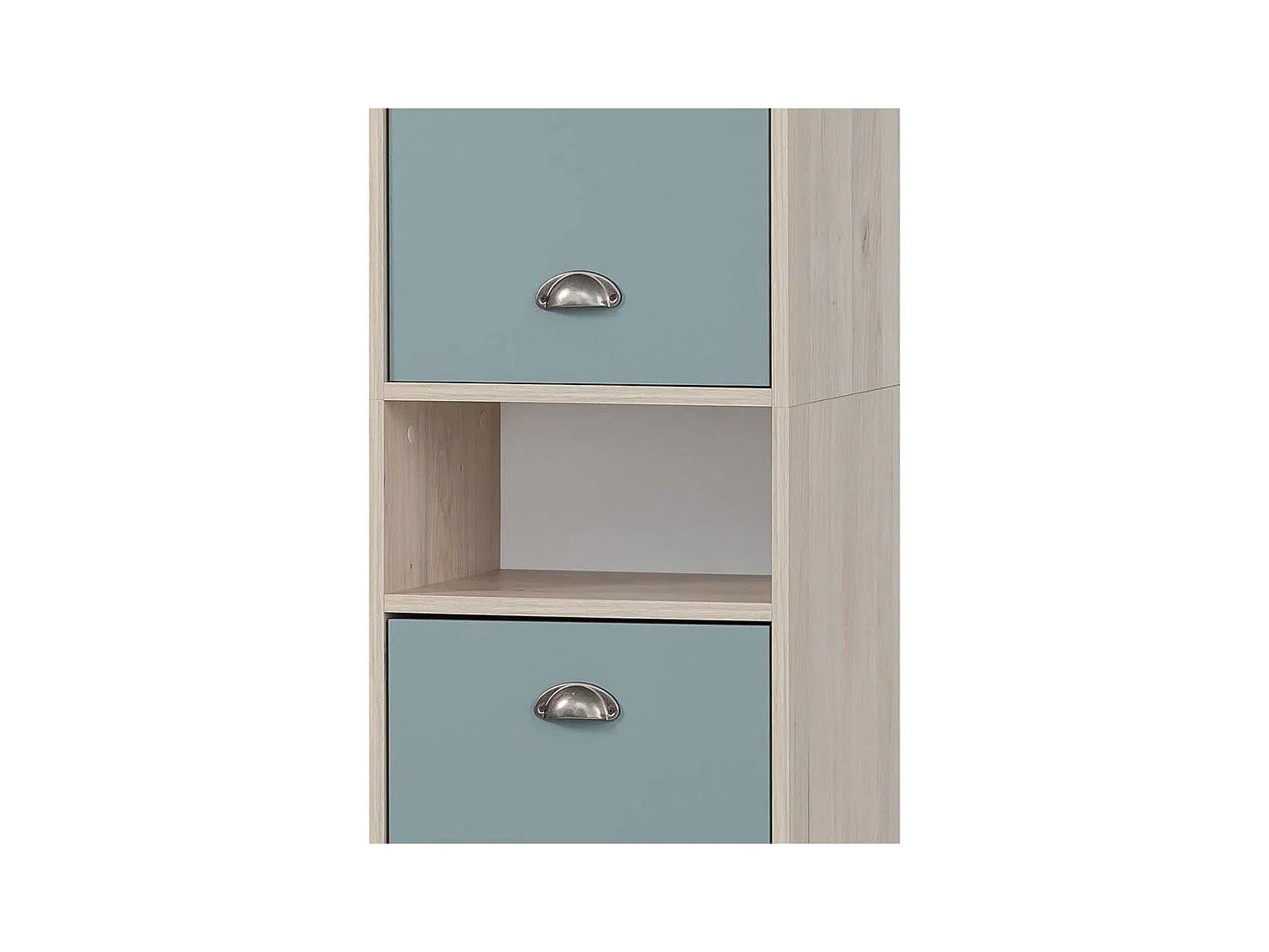 Badseitenschrank modern in Hellblau und Eiche hell 177 cm hoch