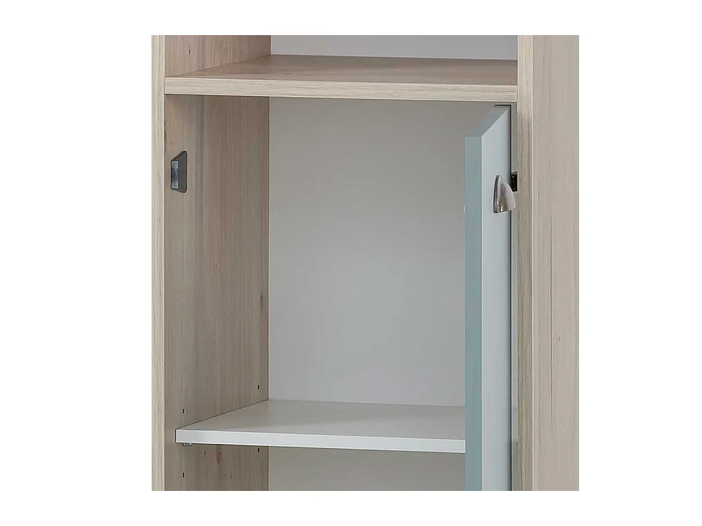Badseitenschrank modern in Hellblau und Eiche hell 177 cm hoch
