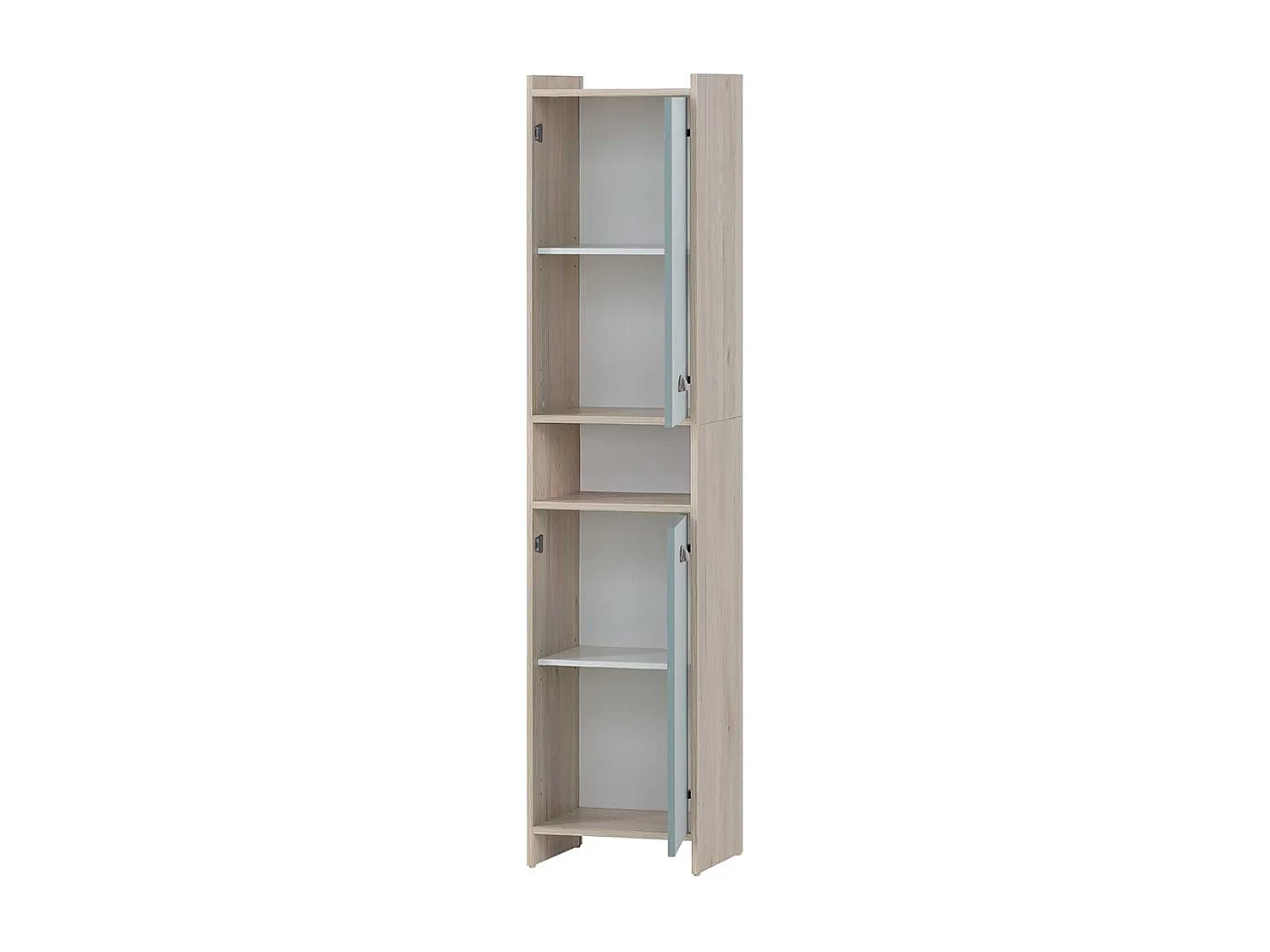 Badseitenschrank modern in Hellblau und Eiche hell 177 cm hoch
