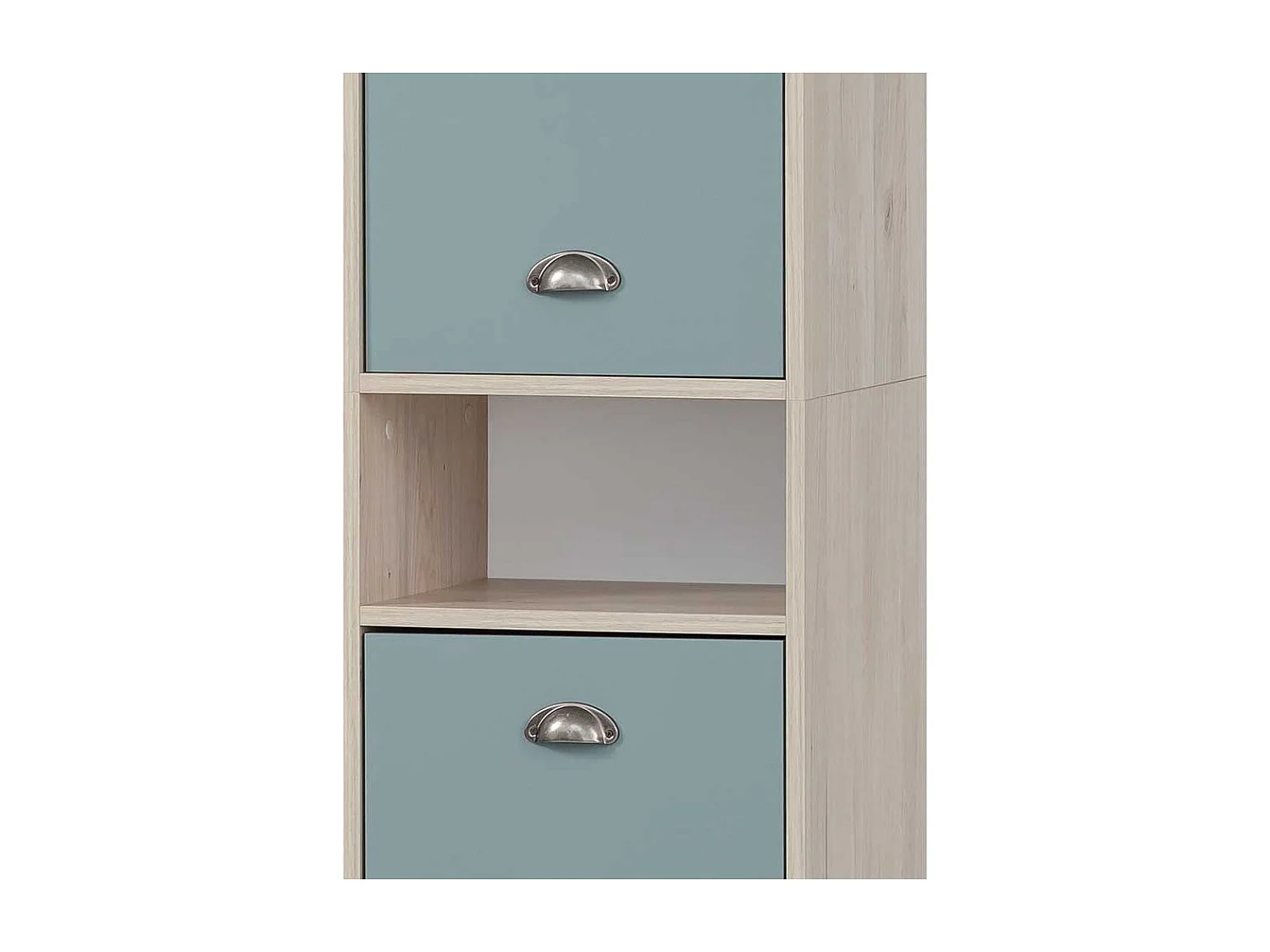 Badseitenschrank modern in Hellblau und Eiche hell 177 cm hoch