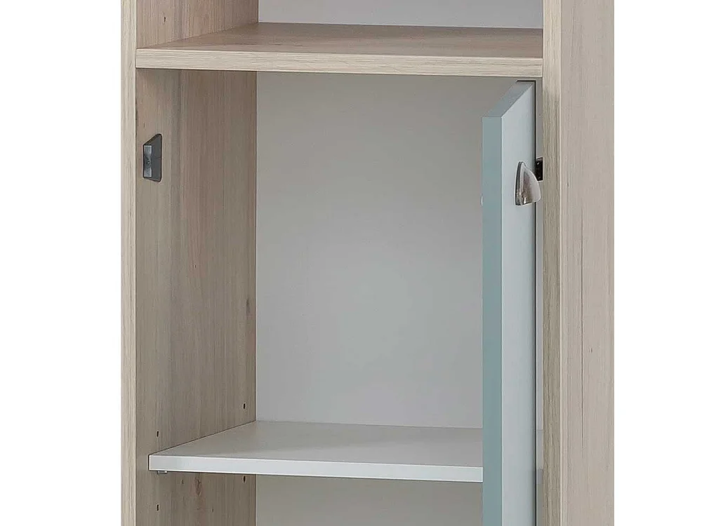 Badseitenschrank modern in Hellblau und Eiche hell 177 cm hoch