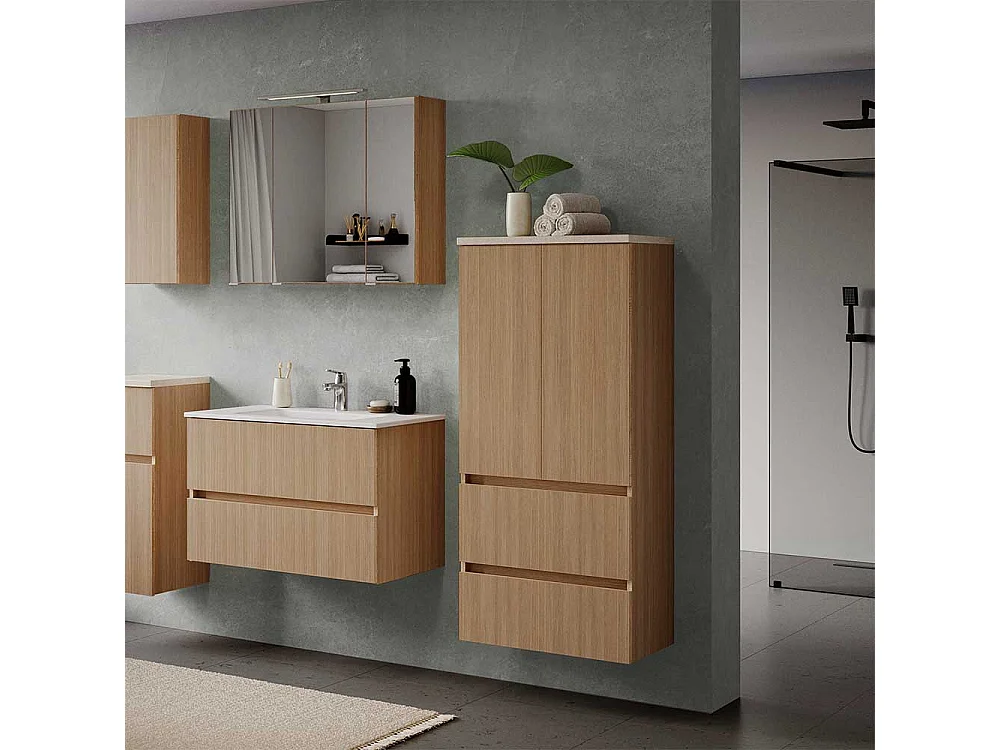 Midischrank Badmidischrank mit zwei Schubladen und Drehtüren