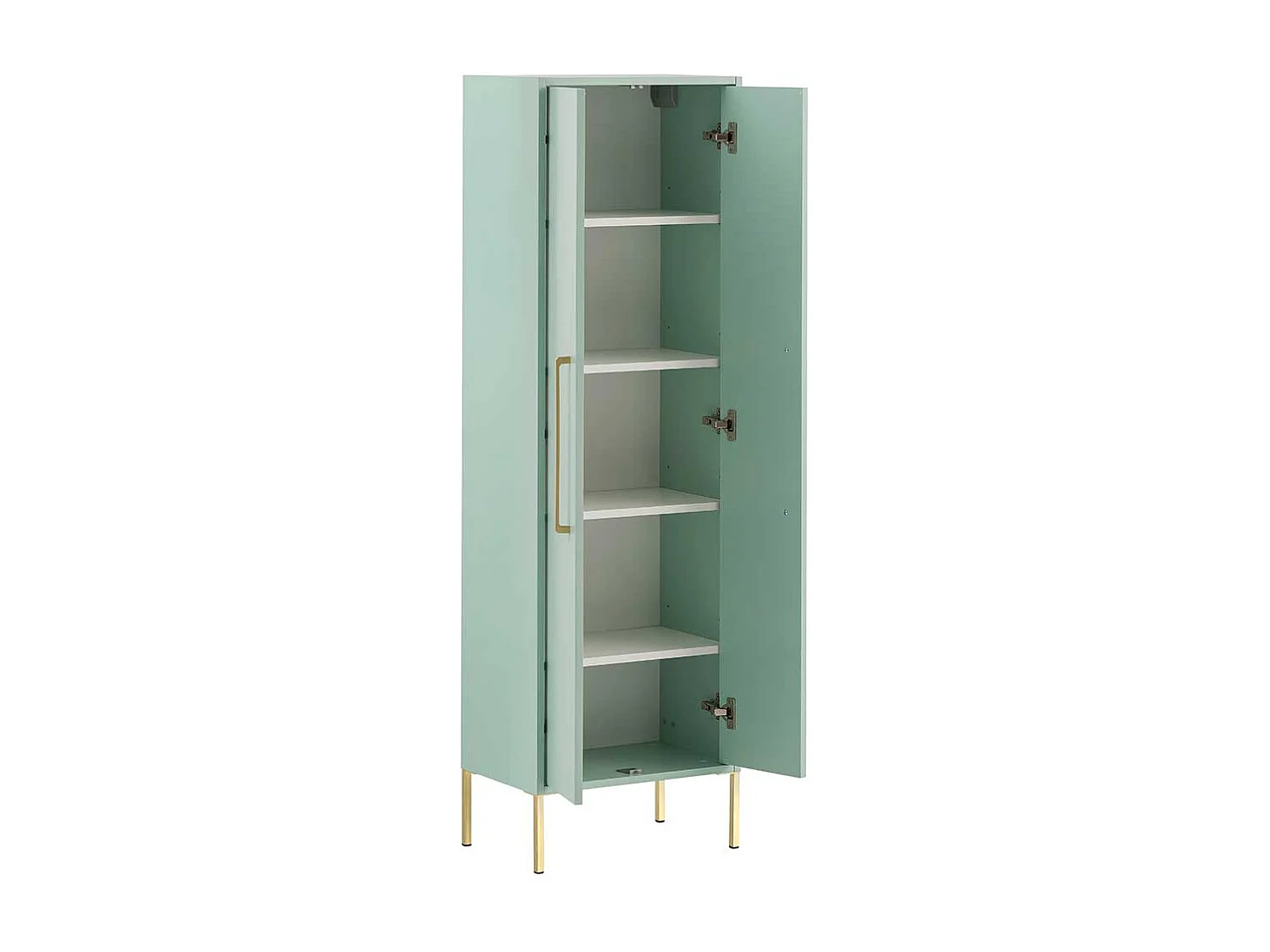 Badezimmerschrank in Mintgrün und Goldfarben 155 cm hoch