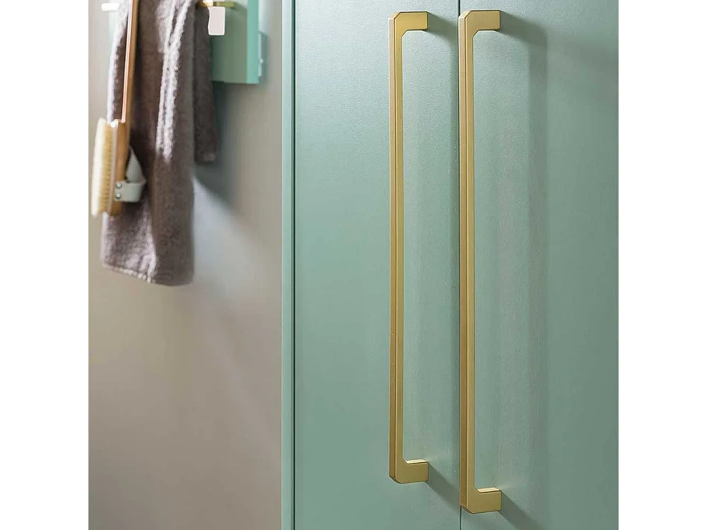 Badezimmerschrank in Mintgrün und Goldfarben 155 cm hoch