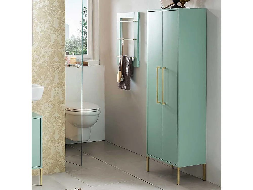 Badezimmerschrank in Mintgrün und Goldfarben 155 cm hoch