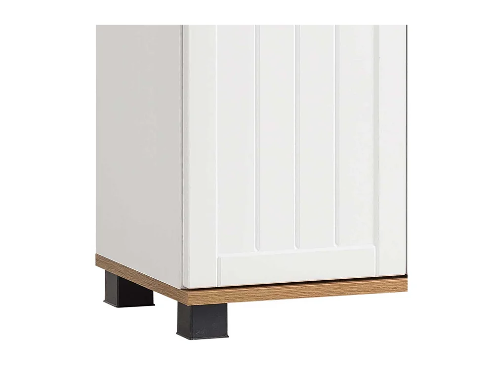 Landhaus Bad Hochschrank in Weiß und Eiche Holzoptik Made in Germany