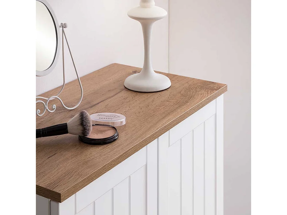 Landhaus Bad Hochschrank in Weiß und Eiche Holzoptik Made in Germany