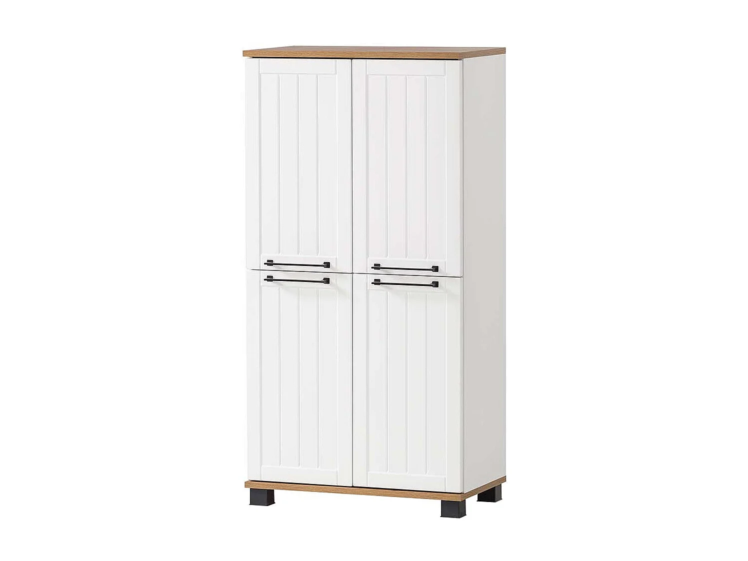 Landhaus Bad Hochschrank in Weiß und Eiche Holzoptik Made in Germany