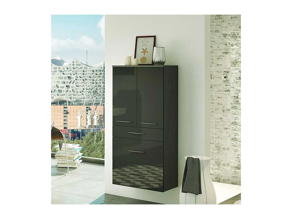 Badschrank in Dunkelgrau Hochglanz hängend