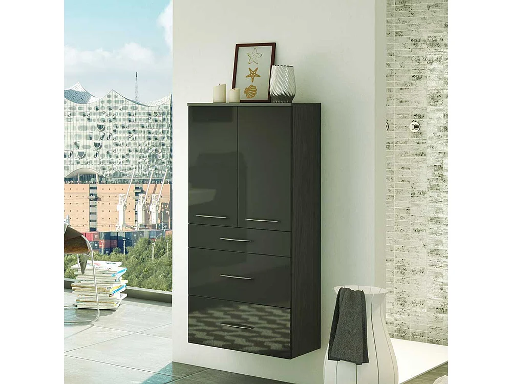 Badschrank in Dunkelgrau Hochglanz hängend
