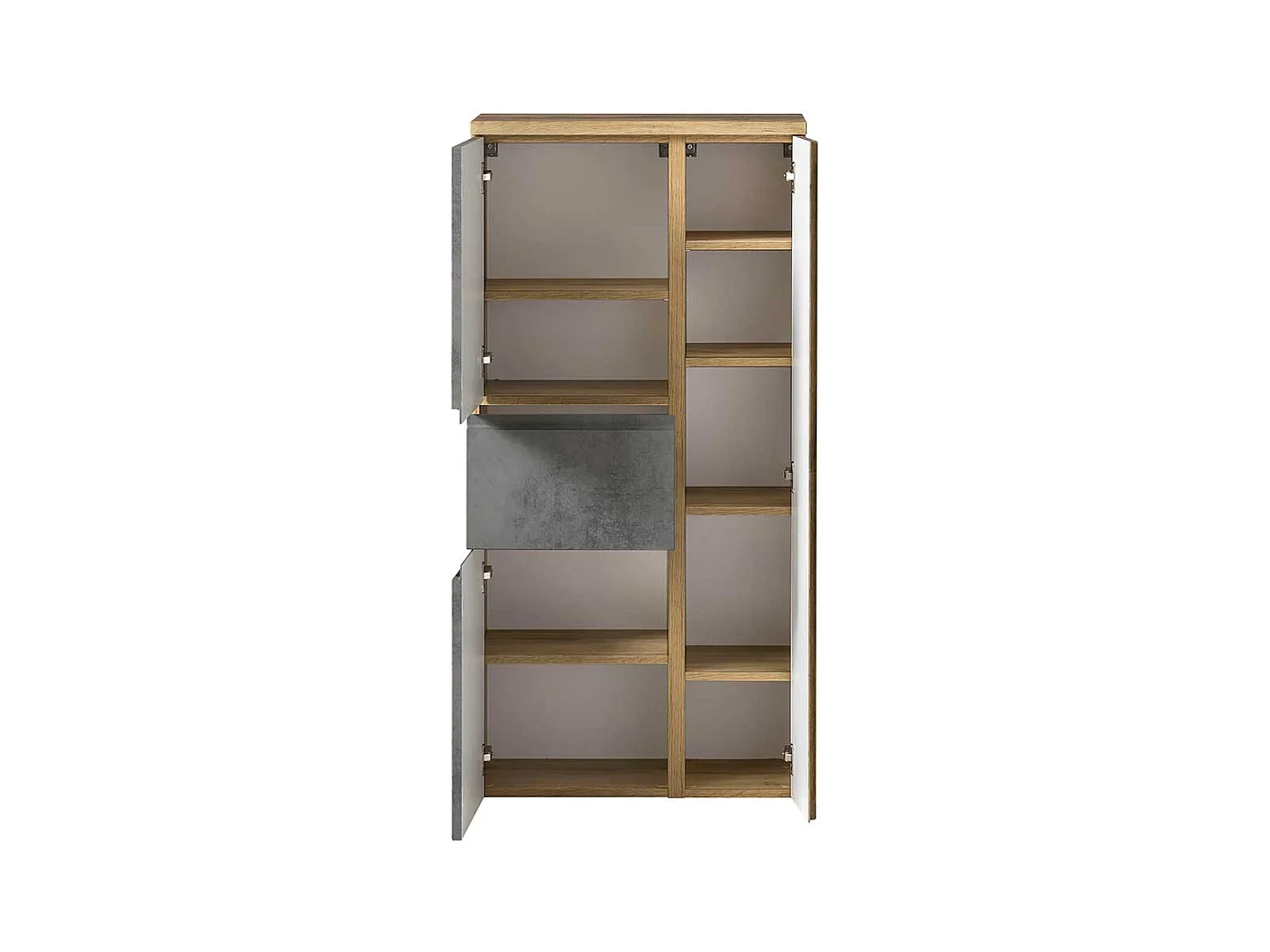 Badmidischrank hängend in Wildeichefarben und Beton Grau inklusive Füße