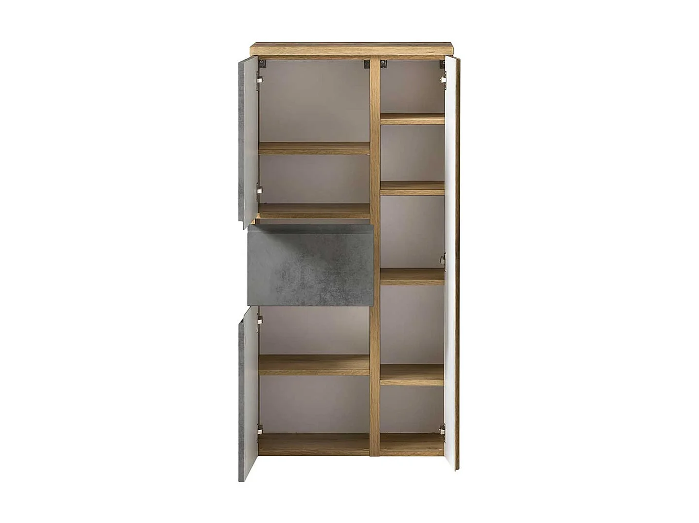 Badmidischrank hängend in Wildeichefarben und Beton Grau inklusive Füße