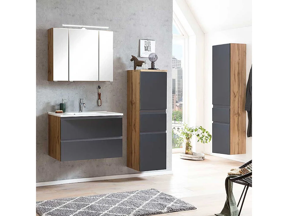 Midischrank für Badezimmer in Wildeichefarben Dunkelgrau