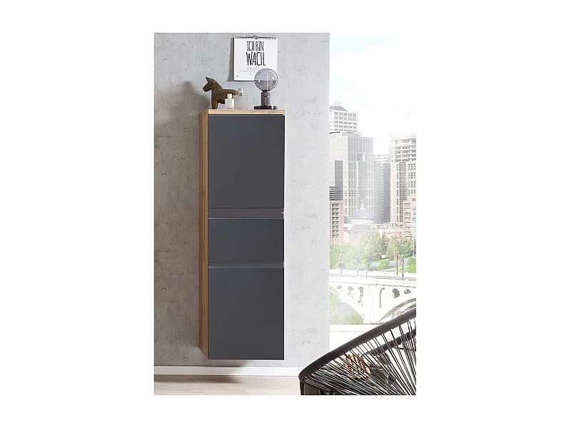 Midischrank für Badezimmer in Wildeichefarben Dunkelgrau