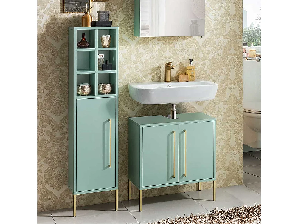 Bad Hochschrank in Mintgrün und Goldfarben Made in Germany
