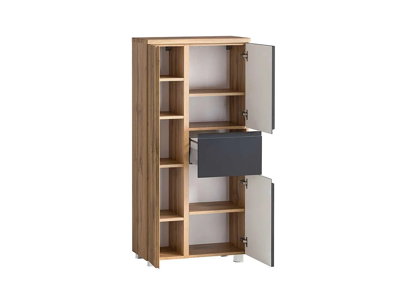 Badezimmermidischrank hängend in Wildeichefarben & Dunkelgrau inklusive Füße