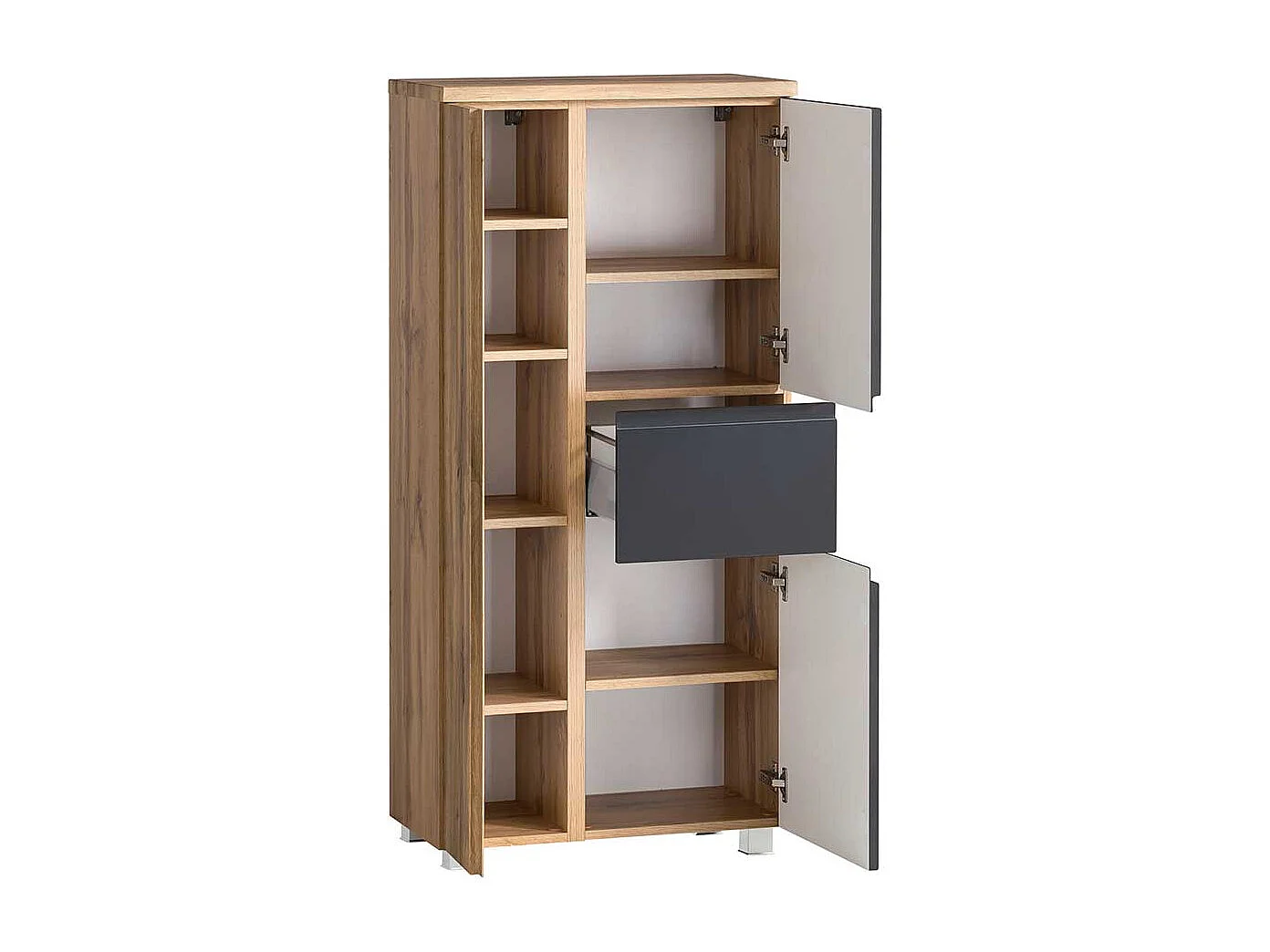 Badezimmermidischrank hängend in Wildeichefarben & Dunkelgrau inklusive Füße