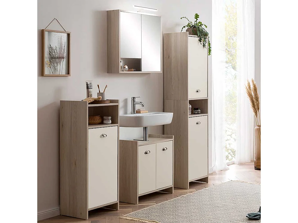 Badezimmerschrank in Cremeweiß Eiche hell